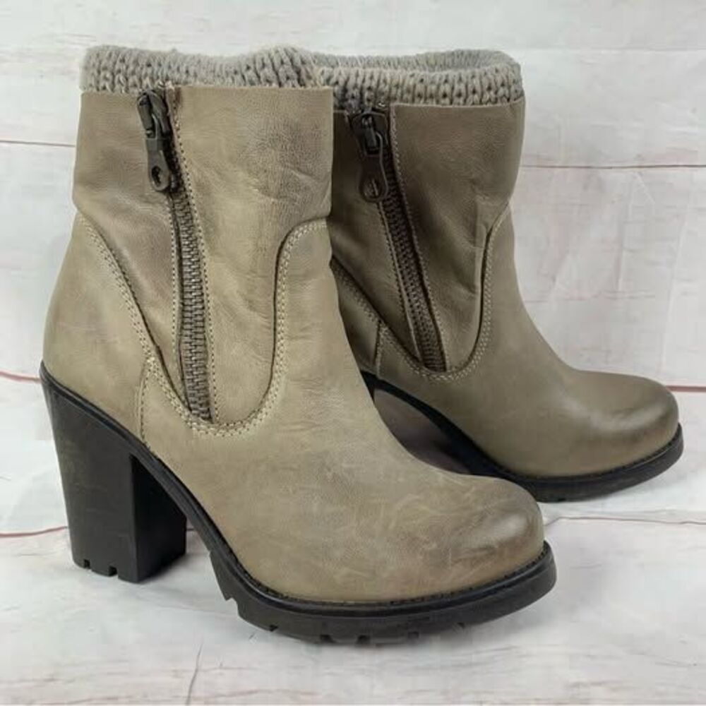 Steve Madden boots shoes knit sweater platform heel leather double zip grey 9.5